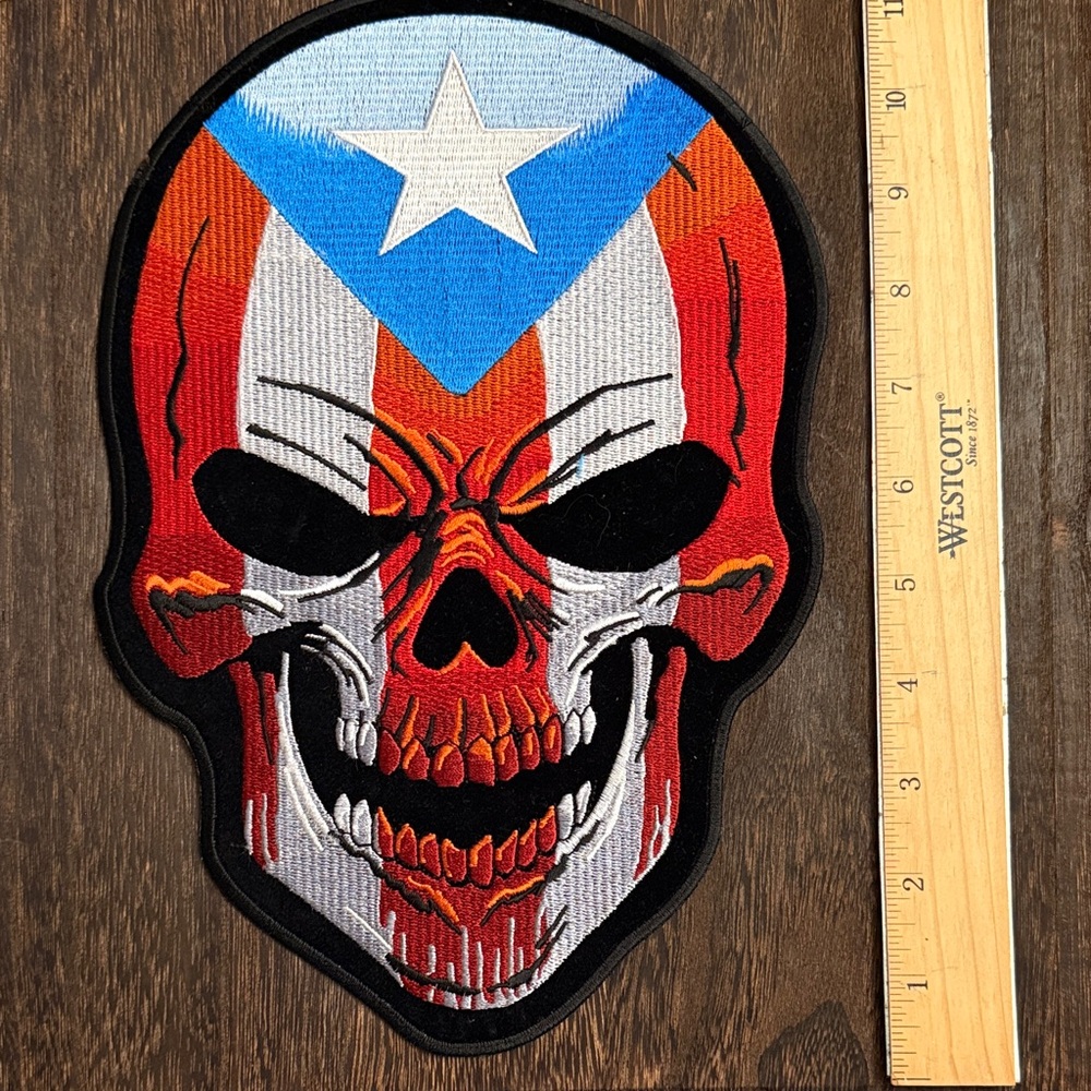 PATCH. Skull with Puerto Rican Flag Design